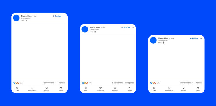 LinkedIn social media post ui template mockup mobile interface layout. Blank content screen vector illustration, Social network profile design smartphone feed template