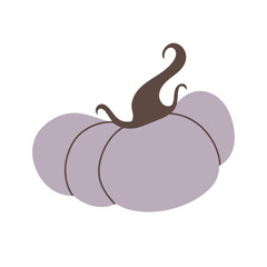 Pastel lavender pumpkin with smooth curved stem, drawn in soft contemporary vector flat style. Ideal for cozy fall project, branding, packaging, invitations and aesthetic seasonal composition.