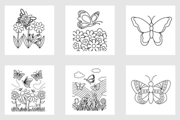 set of black and white butterflies