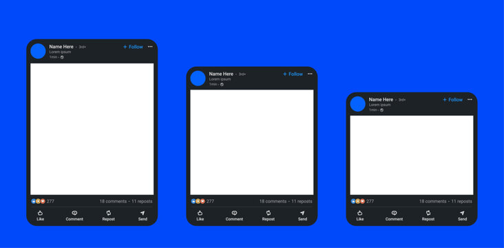 LinkedIn social media post ui template mockup mobile interface layout. Blank content screen vector illustration, Social network profile design smartphone feed template