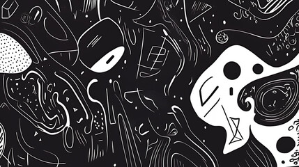 Abstract black and white artwork with organic shapes and lines