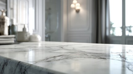 Softly lit bathroom setting showcasing marble top and unobstructed space for composite imagery