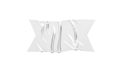 Naklejka premium Blank white rectangle cut adhesive crumpled tape mockup, png, transparent background, 3d rendering. Empty wrinkly glue piece for industrial tool mock up, cut out.