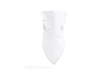 Blank white bandana neck wrap mockup, png, transparent background, 3d rendering. Empty fabric tied balaclava for western protection mock up, cut out.