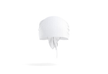 Blank white bandana head wrap mockup, png, transparent background, 3d rendering. Empty fabric pirate cap or wrapped kerchief mock up, cut out.