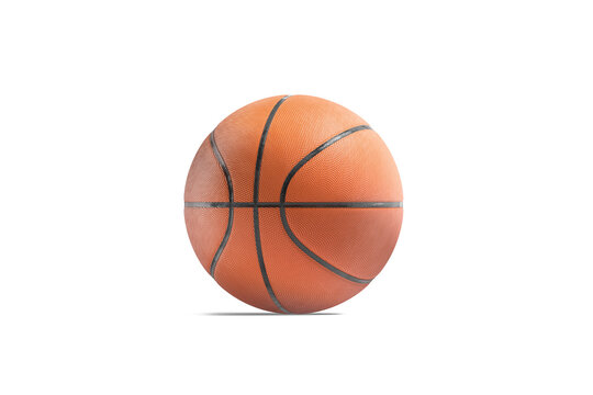 Blank rubber basketball ball mockup, transparent background, png, 3d rendering. Empty playing textured sphere for competitive mock up, isolated. Clear orange ruber bal for basket, cut out.
