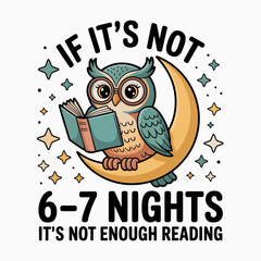 An owl is perched on a crescent moon, engrossed in a book.