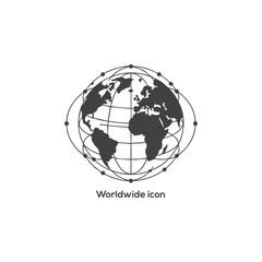 Worldwide globe network icon with connected dots, global communication symbol for international business, technology, web and digital services modern

