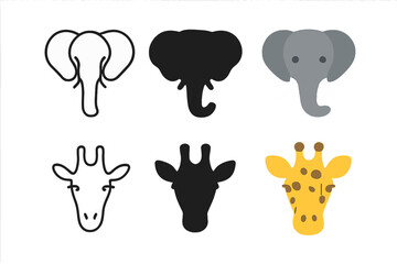 Obraz premium Minimalist Animal Icons. Linear minimalistic elephant icon: elephant head outline with trunk, uniform line thickness, no fill,