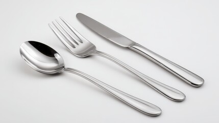 Studio shot of a stainless steel cutlery set for dining and kitchen use