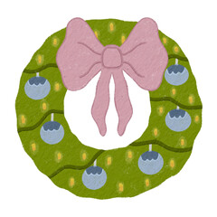 Christmas wreath with pink bow digital sticker, cute sticker, scrapbook sticker, bullet journal sticker, planner sticker.