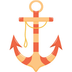 Nautical Anchor Icon with Orange and Yellow Stripes on Transparent Background Maritime Symbol of Adventure and Sea Travel