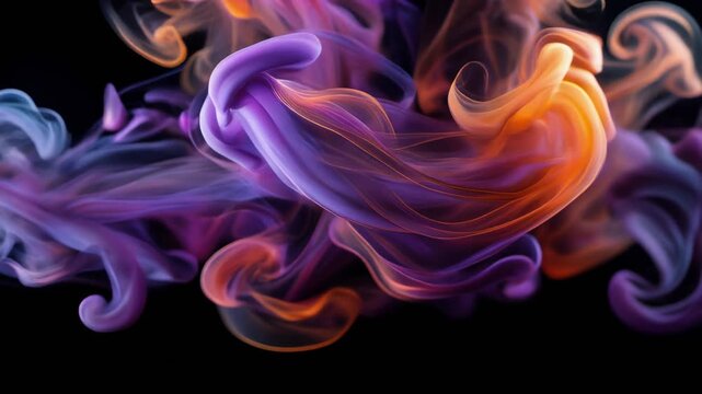 Beautiful abstract smoke pattern with vibrant purple and orange swirls on a black background