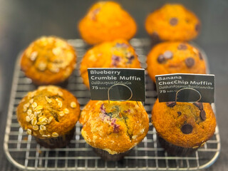 Bakery on the shelf for sale to customers in the coffee shop