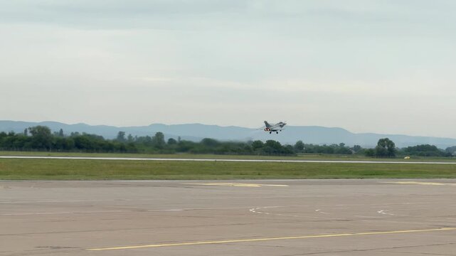 Tracking Shot of a Dassault Rafale Fighter Jet Taking Off