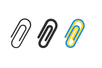 Obraz premium Paper Clip Icons. Minimalist paper clip office icon: three identical paper clips in a row, first in line style with thin outline,