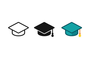 Graduation Cap Trio. Minimalist graduation cap icon: three identical academic caps with tassels in a row, first in line style with
