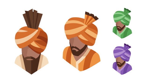 Colorful turbaned men in modern geometric art style