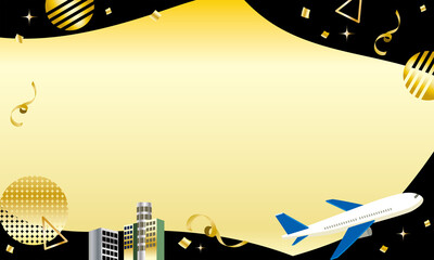 飛行機とビルのゴージャスなゴールドフレーム　ブラックフライデー