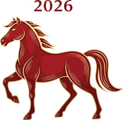A stylized red horse is featured with the year 2026 above it