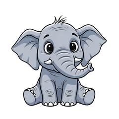 Naklejka premium Cute baby elephant sitting smiling with big ears on isolated pure transparent background