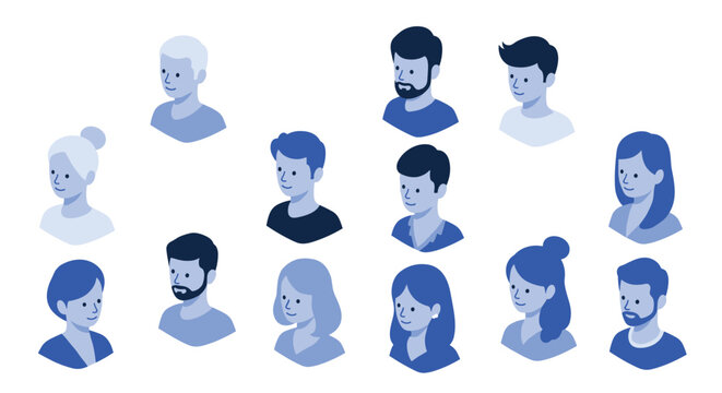 Modern minimalist blue monochrome character portrait collection