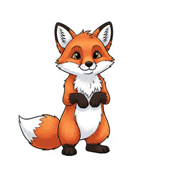 Fototapeta premium Cute fox sitting with small red scarf on isolated pure transparent background