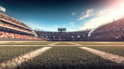 Football Field Environment for Sports Advertising and Venue Promotion with Evening Lights and Turf Markings