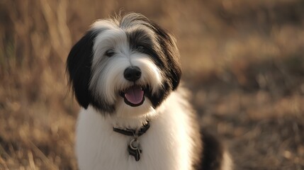Fototapeta premium Warm Tibetan Terrier Portrait with Friendly Expression and Gentle Breeze Movement for Multipurpose Use