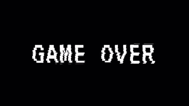 game over glitch on a black background, evoking retro arcade, cyberpunk, and digital error aesthetics. 4k wideo
