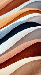 Abstract background with flowing, layered waves in various earthy and neutral colors, creating a sense of depth and texture with soft, diffused lighting.