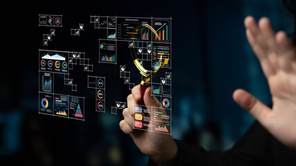 A big data visualization and business analytics dashboard grid. A complex collection of charts and graphs for comprehensive company reporting. Motif