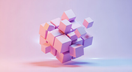 Pastel blocks coming together in midair