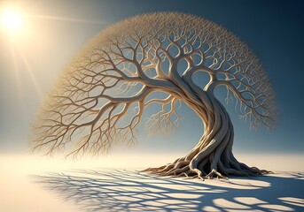 Majestic Bare Tree Silhouette Against Sunlit Sky