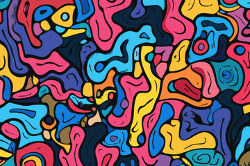 Lively seamless design showcasing a playful blend of abstract organic forms and lines