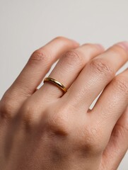 Female hand wearing a minimalist gold ring