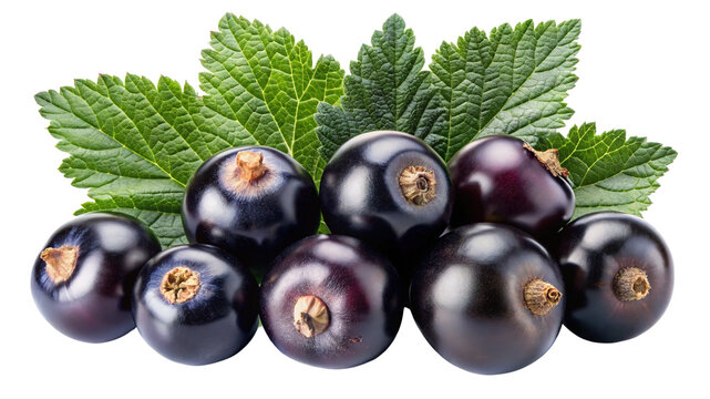 Ripe blackcurrant berries and vibrant green leaves composition - Powered by Adobe