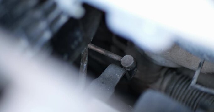 Manual Transmission Gearbox Shifting First to Second Gear, Mechanical Linkages Operating with Sound, Automotive Repair and Service Concept, Car Engine Mechanics