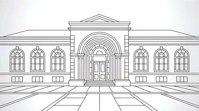 Architectural line drawing of a classical building facade detailed vector illustration for architectural visualization and design projects isolated on white