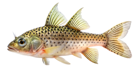 Exotic fish with vibrant spots and unique fin structure isolated.