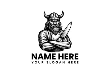 Awesome Viking Chef Vector Logo Illustration
