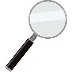 Magnifying Glass with Black Handle and Silver Frame Against a Transparent Background Demonstrating Clarity and Focus on Detail for Investigation and Discovery