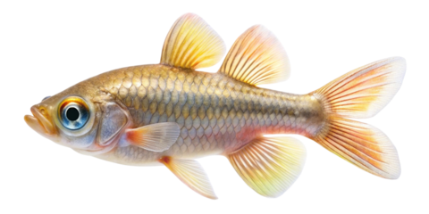Isolated freshwater fish with iridescent scales and blue eye