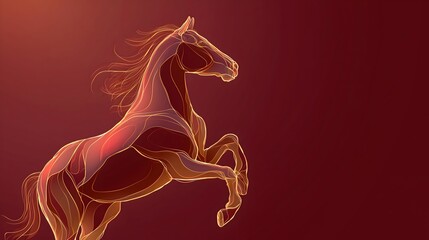 Minimal Golden Horse Silhouette on Deep Red Elegant Background