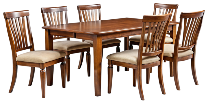 Elegant wooden dining table set with six chairs for home
