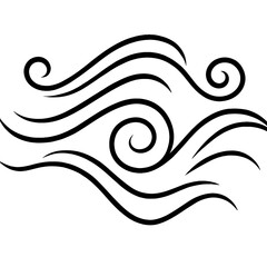 Elegant abstract flowing black lines create a dynamic wave and swirl pattern against a crisp white background, perfect for minimalist decorative design elements, modern artistic illustrations,
