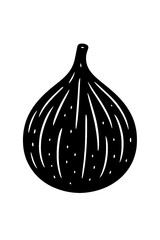 Minimalist black and white fig illustration, with elegant white lines and dots on a dark gradient background. This graphic design element is perfect for healthy food concepts, botanical art, web