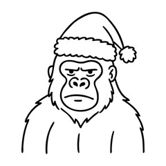 Dibujo sencillo con líneas de gorila con sombrero de Santa Claus para tarjetas y felicitaciones de Navidad