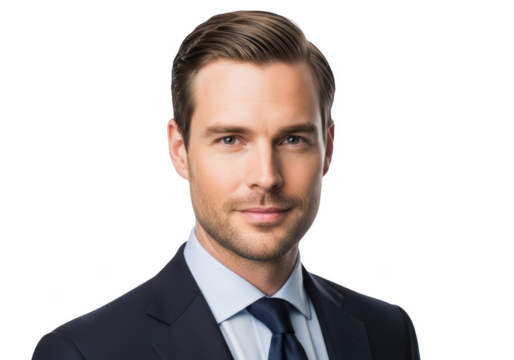 A professional headshot of a man in a suit and tie, blue, business suit, businessman, man, portrait, pose, smile, suit, tie, wear