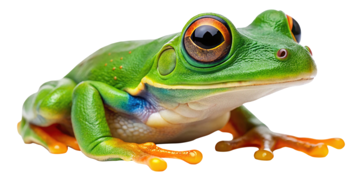 Vibrant green tree frog with striking orange eyes sitting - Powered by Adobe
